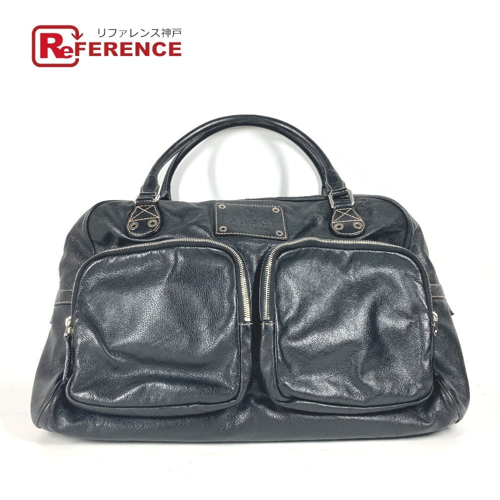 GUCCI Shoulder Bag Logo Travel Boston Leather Black